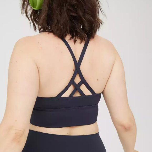 aerie OFFLINE Real Me Strappy Back Sports Bra - Size M, Steel Blue - Picture 3 of 11